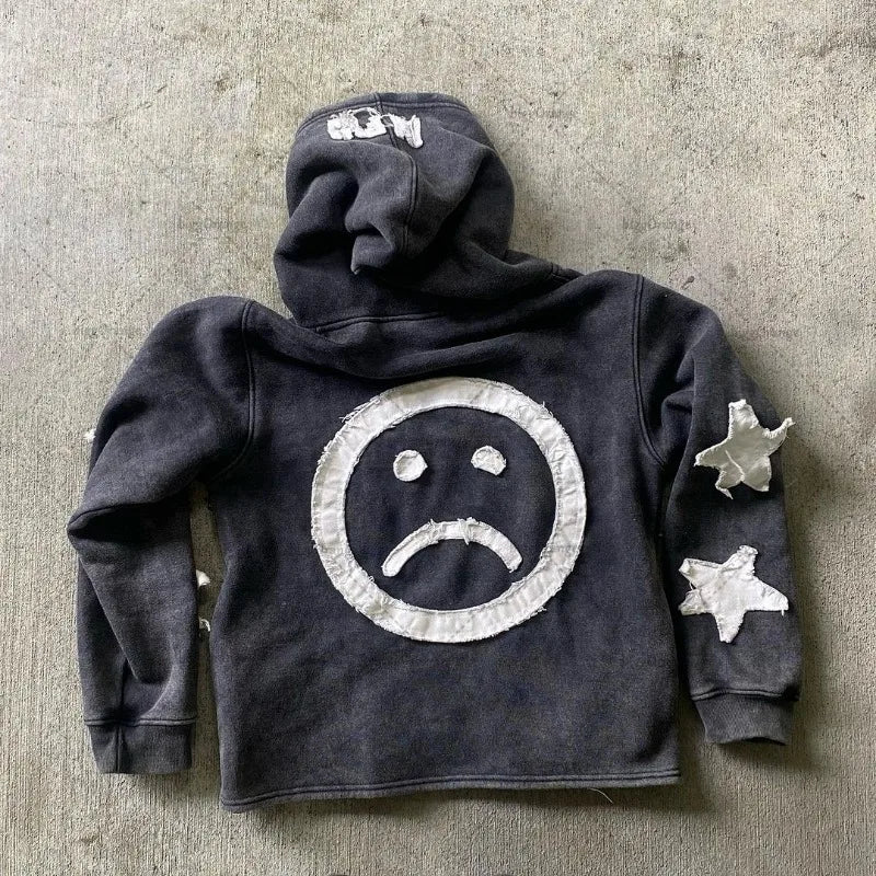 Letter Embroidered Zipper Hoodie